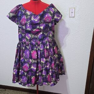 Purple and Pink Asymmetrical Sundress with Flutter Sleeves